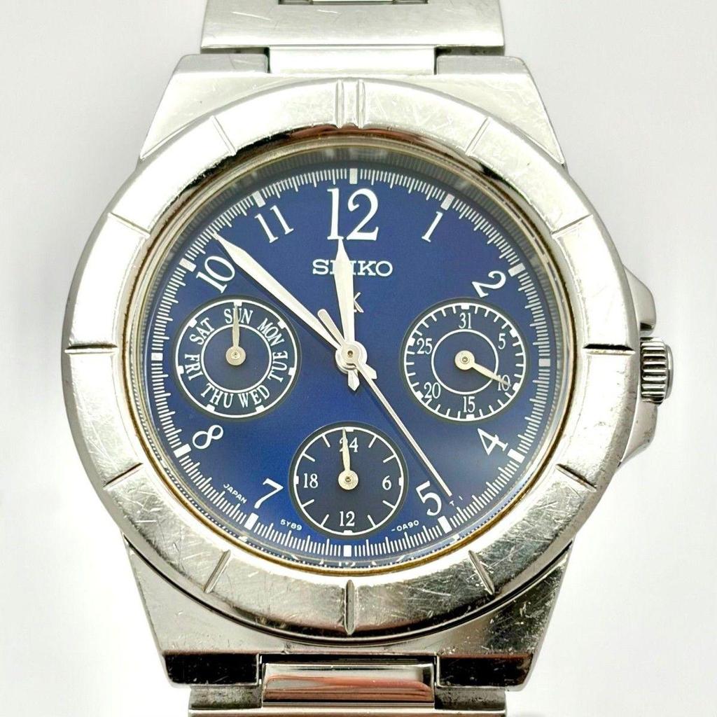 Used [New Battery] SEIKO Lukia Ladies Watch Navy Day-Date 5Y89-0B30 022684