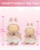 Labubu 15-17cm Doll Clothes, Sakura Pink Jumper Skirt with Elastic Chest, Lace Shoulder Straps, and Ribbon, Cute Interchangeable Outfit for Plush