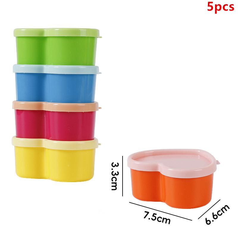 5Pcs Mini Flower/Heart/Square Shape Lunch Box Ketchup Salad Dressing Condiment Portable Plastic Condiment Bottle Food Container
