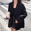 GlowGirl GlowGirl Blazer Noir Printemps Automne pour Femmes Mode Streetwear Blazer Court Uni Manches Longues Décontracté Lâche Vêtement d'Extérieur