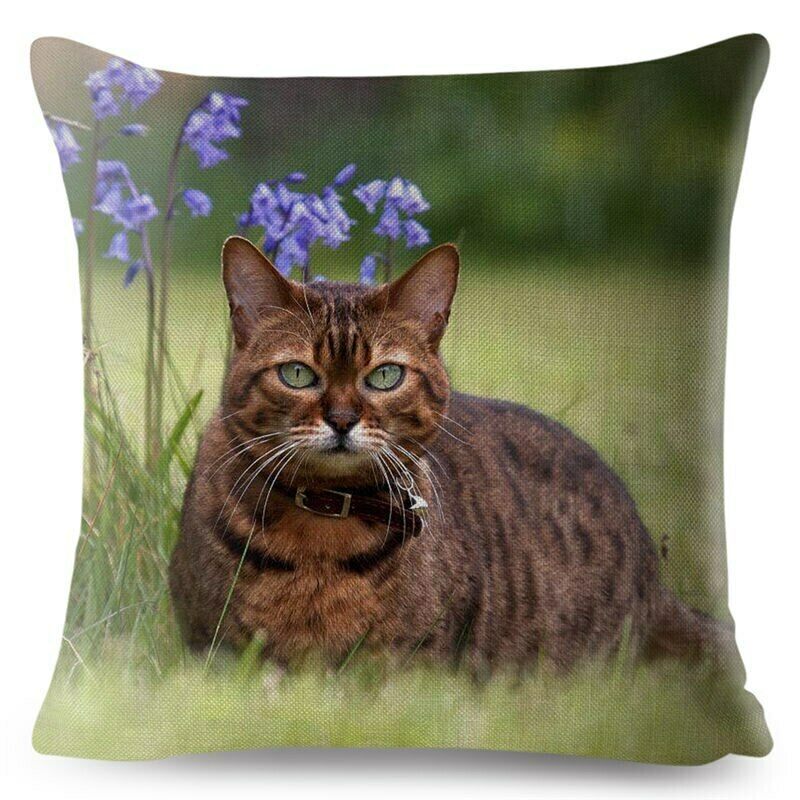 

Cute Bengal Cat Print Pillow Cushion Cover Beige Linen Throw Pillows Cases Sofa 45x45cm 18x18in