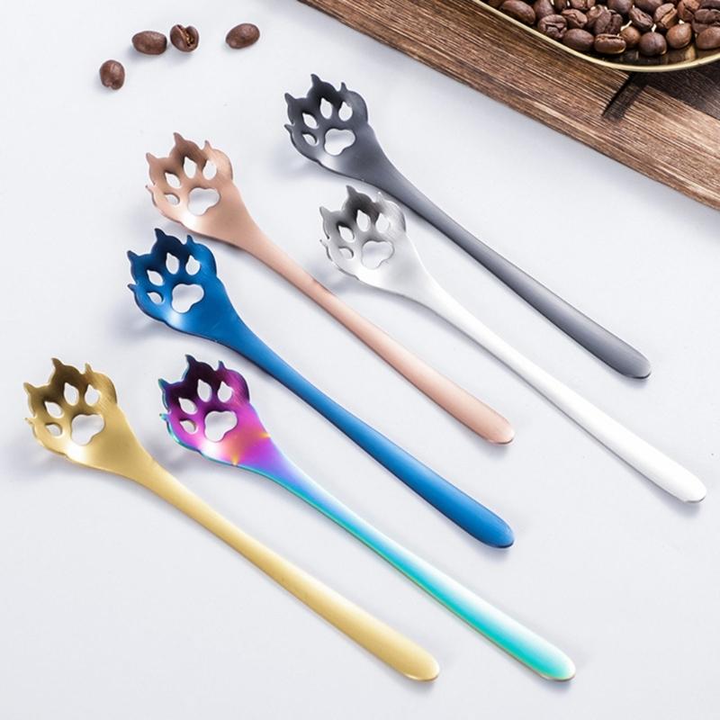 Stainless Steel Coffee Spoon Cat Paw Spoon Cake Milk Powder Scoop Baking Spoons Stirring Spoon Kitchen Tableware Tool