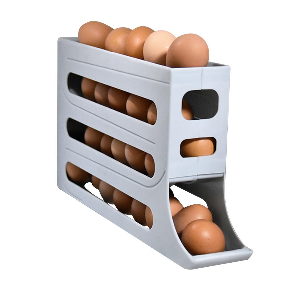 

Органайзер для яиц, подставка для яиц, автоматический скатывающийся держатель для яиц, экономящий место, скатывающийся дозатор яиц для холодильника светло-серый