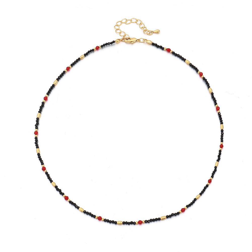 GEMCHIC Women s Stainless Steel Layered Necklace with Black Spinel Pendant and Beaded Chain