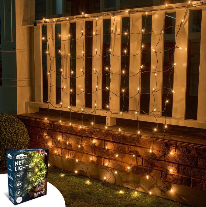 JOYFY 2 Pack of 100/150 Christmas Net Lights for Bushes Warm White Christmas Lights Outdoor Mesh Lights for Xmas Tree