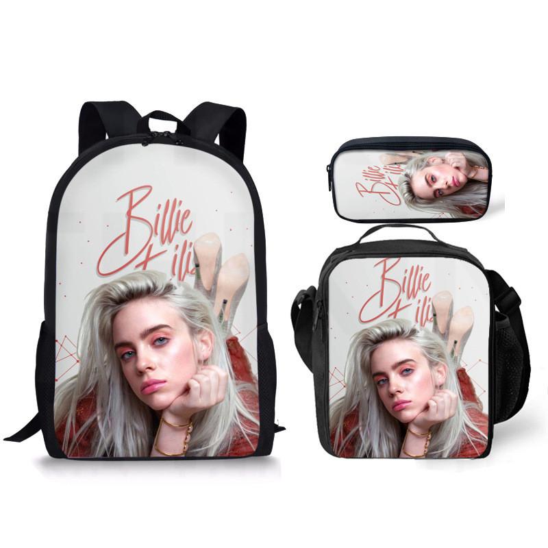 Zaino Grande Capacità Billie Eilish Con Astuccio E Borsa Pranzo Per Studenti
