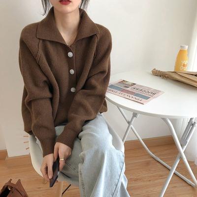 Vintage Knitted Cardigan Women Korean Fashion Oversized Sweater Elegant Loose Casual All-match Long Sleeve Tops Jacket