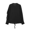 European and American Women's Autumn 2024 Layered Lace-Up Color Block Shirt