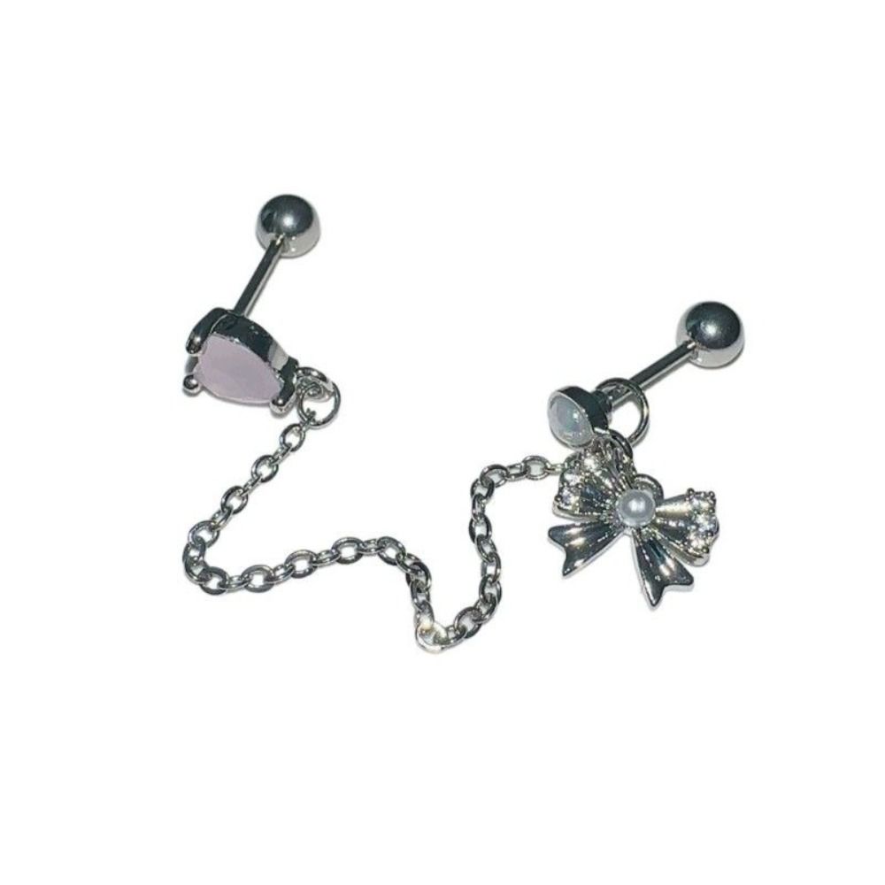 Silver Color Ear Bone Nail Earrings Stainless Steel Cartilage Earrings Chain Earrings  Jewelry Gift