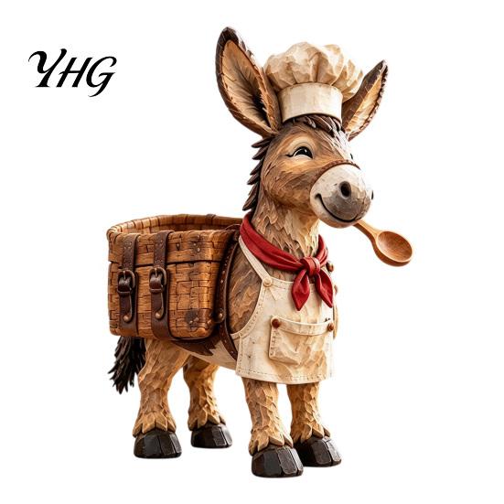 Vintage Retro Keepsake Little Chef Donkey Figurine, Rustic Kitchen Animal Statue, Farmhouse Resin Sculpture Meaningful Housewarming Gift with