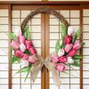 Flower Wreath Front Door Easter Wreath Fadeproof Artificial Spring Wreath for Indoor Outdoor Home Decor Red Pink White