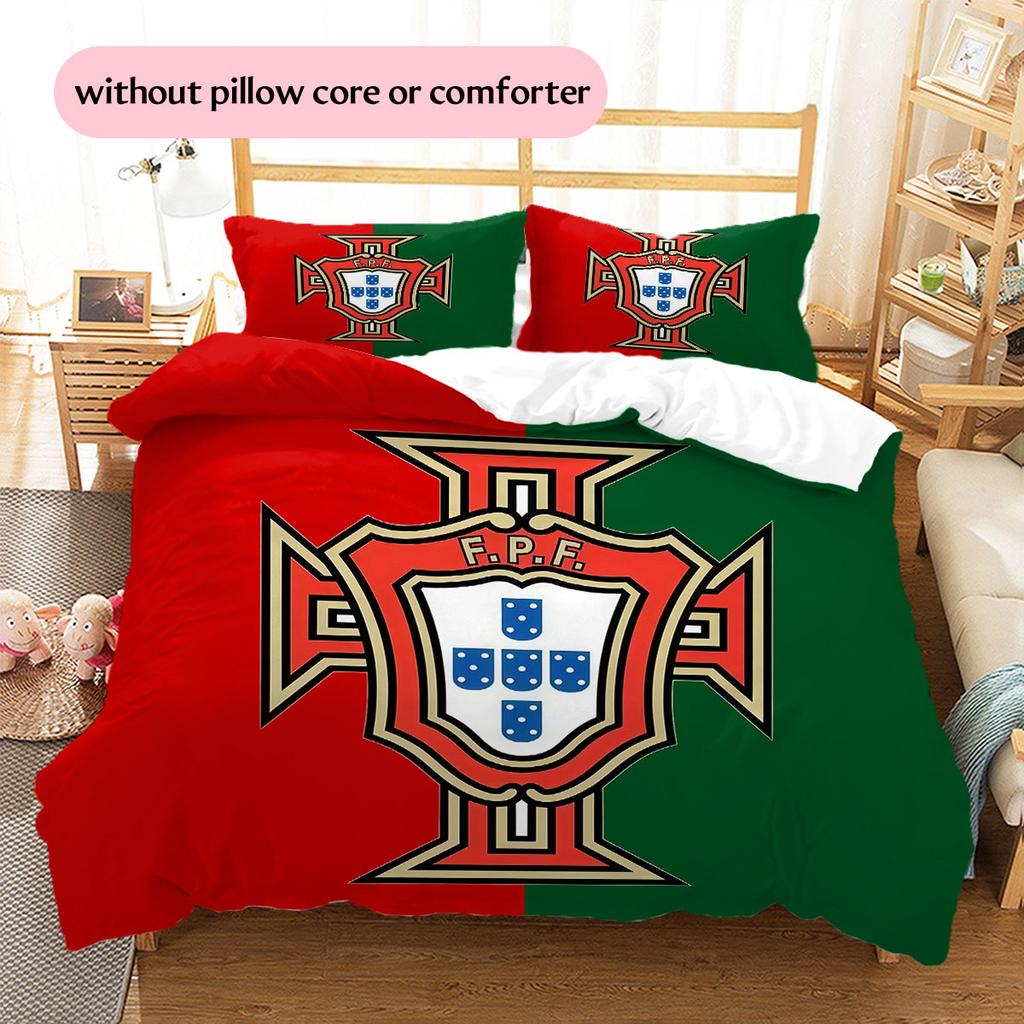 Portugal Fußballmuster Bettwäsche Heimdekoration Geburtstagsgeschenk (1 Bettbezug + 2 Kissenbezüge, ohne Füllung),Fanartikel.