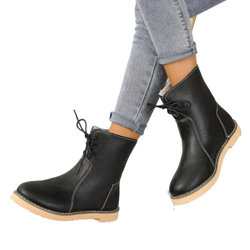 Women New Casual Snow Boots Autumn Winter Retro Women Boots Fashion Plush Lace Up Flat Ankle Boots  De Mujer Warm Botas