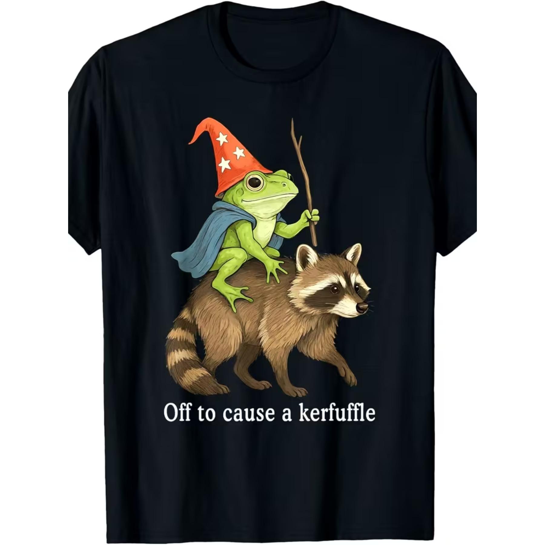 Women s Fantasy Frog Wizard Riding Raccoon Off To Cause A Kerfuffle T Shirt S чёрный