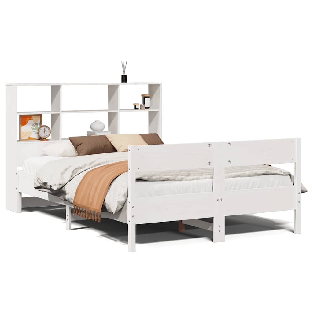 Solid Wood Bed with Shelf Without Mattress White 160x200 cm Pine