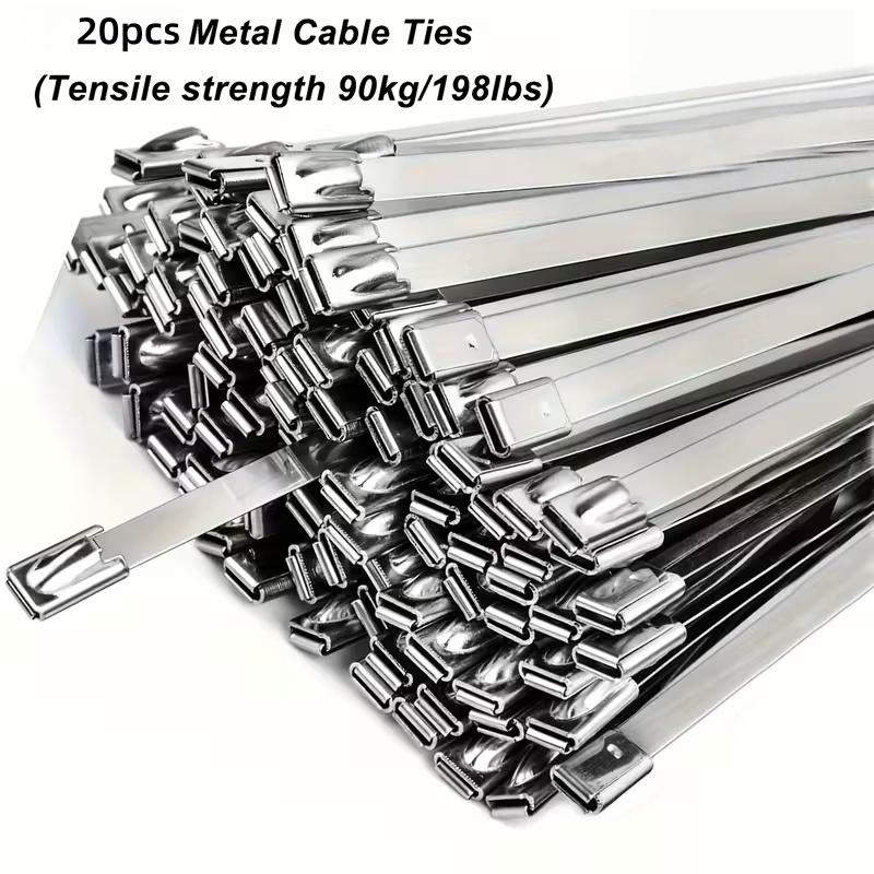 20pcs 10in Stainless Steel Zip Ties | Rustproof Heavy Duty Cable Ties for Automotive, Machinery, Outdoor