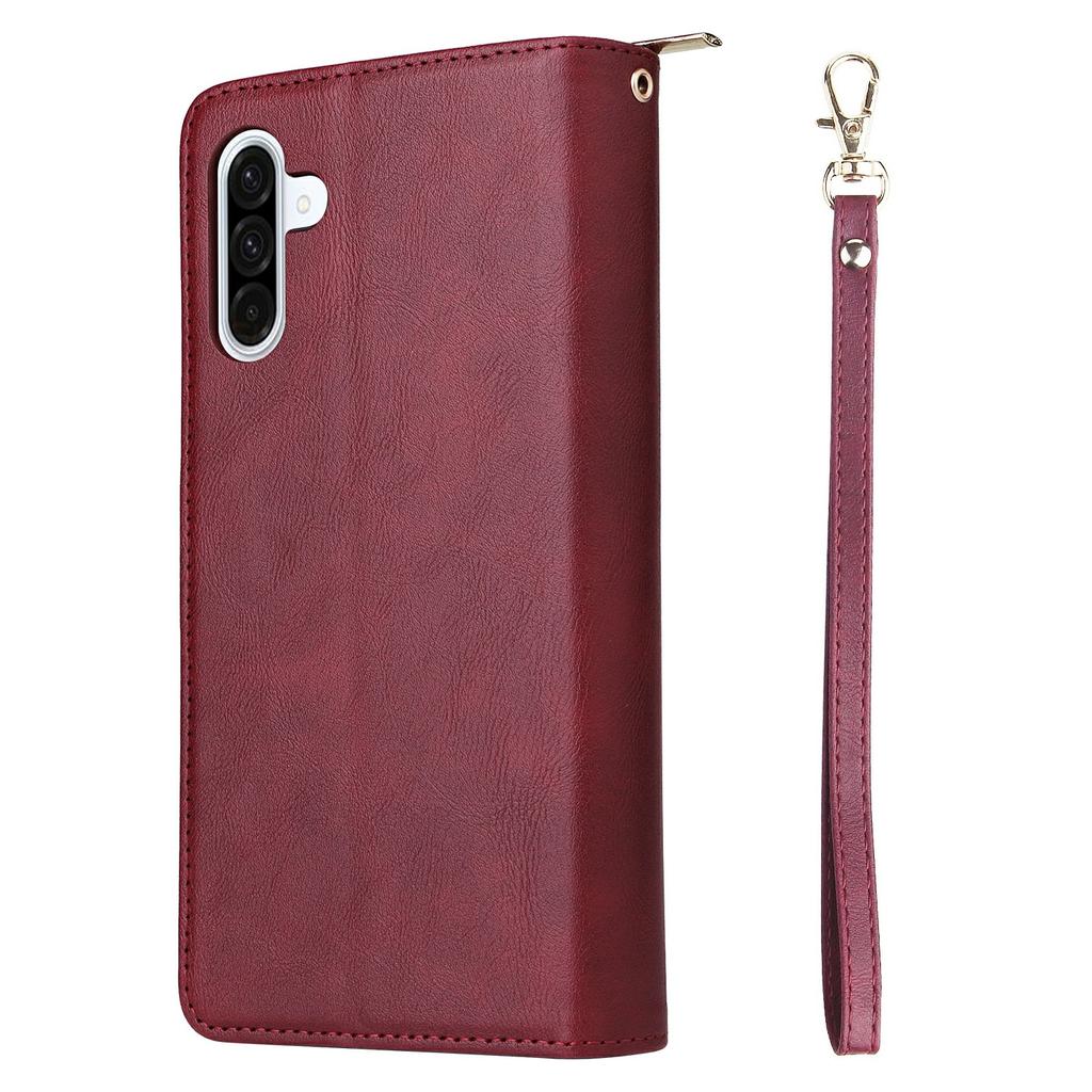 For Samsung Galaxy A37 5G Case Zipper Pocket 9 Card Slots PU Leather Phone Cover with Hand Strap