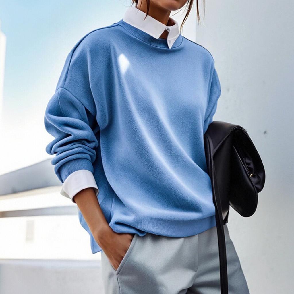 Women's casual loose fashion printed long-sleeved round neck pullover top