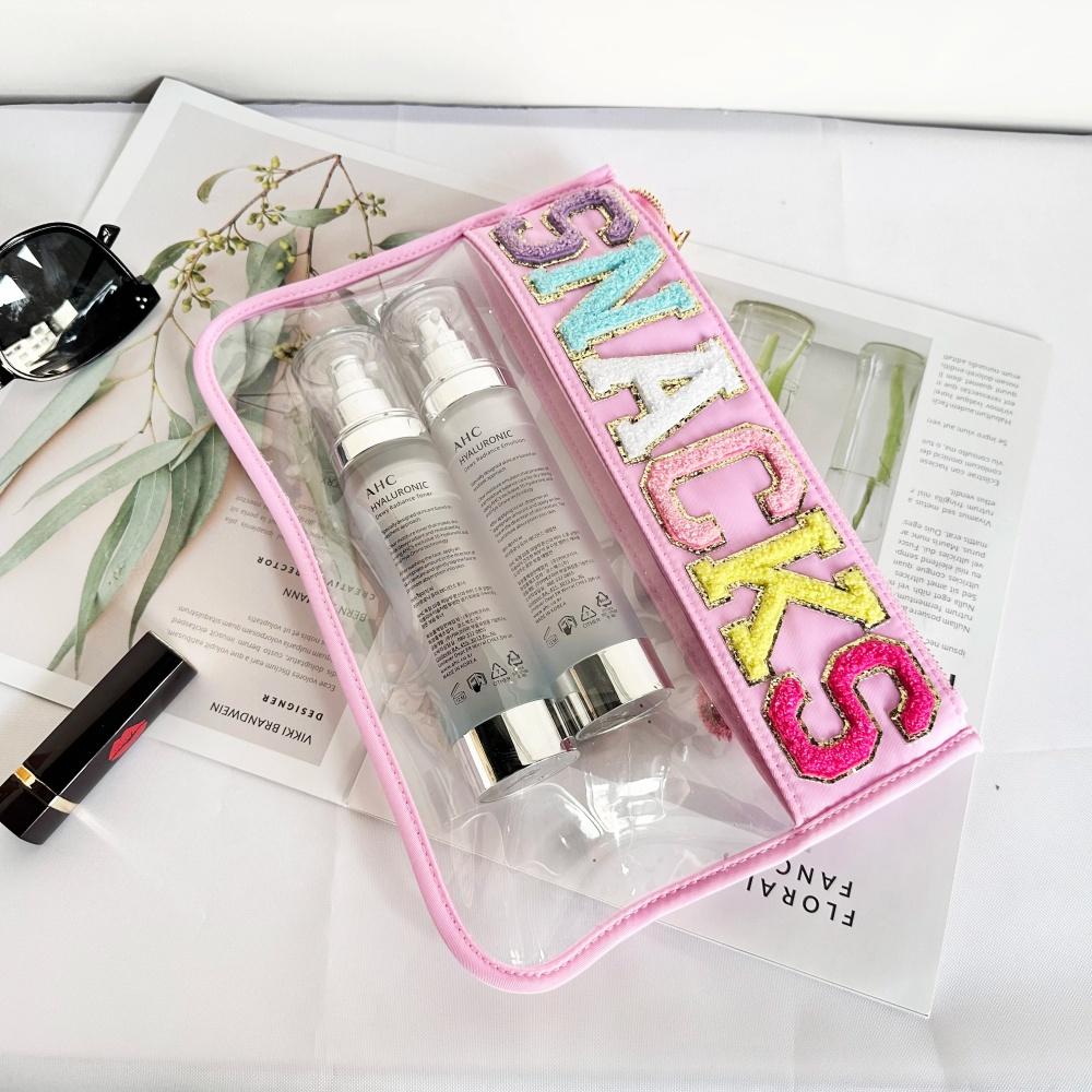 Transparent PVC Embroidery Cloth Stickers Travel Waterproof Cosmetic Bag Creative Letters Patch Handheld Makeup Organizer