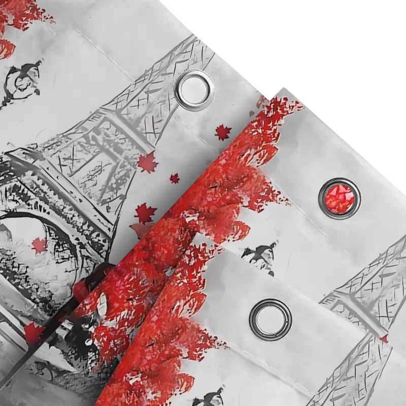 Paris Romantic Red Umbrella Couple Shower Curtain Elegant Artistic Waterproof Bath Curtain Fashionable Home Decor Easy-Clean
