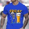 Cartoon Skeleton Cheering T-shirt Men Beer Friday Cheering Skull Print Fashion Casual Top Skeleton Beer Graphic Cartoon T-shirts