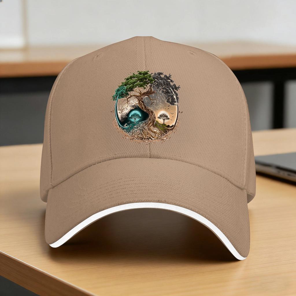 Tree Life Yin Yang Moon Sun Day And Night Bonsai Japanese Casual Baseball Cap Summer Unisex-Teens Y2K Retro Baseball Caps