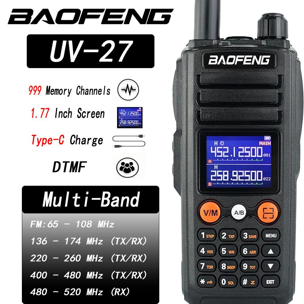BAOFENG UV-27 10W Krachtige Walkie Talkie, Tri-Band Type-C Opladen, NOAA Weeralarm & SOS, Tweeweg Radio US