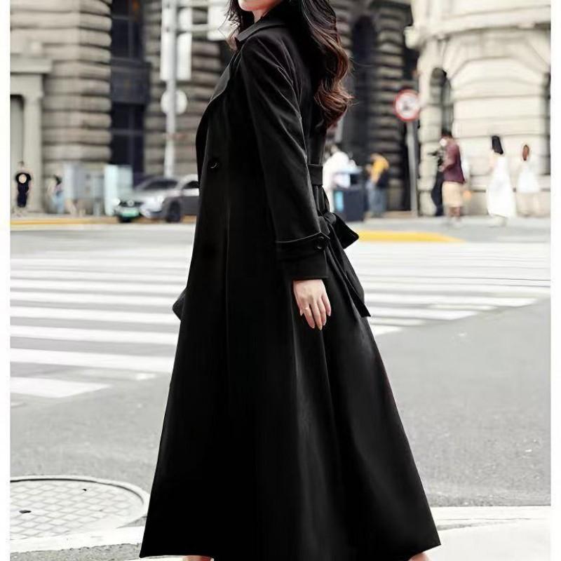 Womens Long Trench Coat Slim Fit Double Breasted Wool Blend Winter Business Chic Outerwear