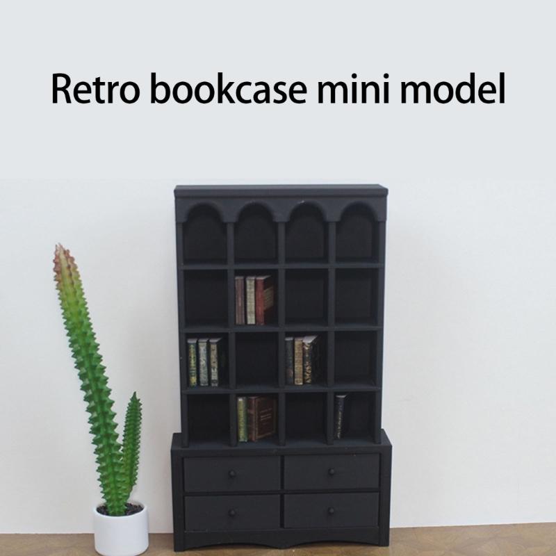 Kids Playroom Storage Shelf Vintage Miniature Bookshelf 1/12 Dollhouses Furniture Toy Organizer Safe Pretend Play Toy