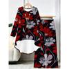 Flower Print Two Piece Outfit Women Long Sleeve Irregular Hem Tunic Top Wide Leg Pants Casual Matching Set