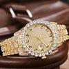 Luxury Fashion Men'S Quartz WrisWatch Round Rhinestone Dial With Arabic Numeral And Calendar Display Stylish Men'S Watch