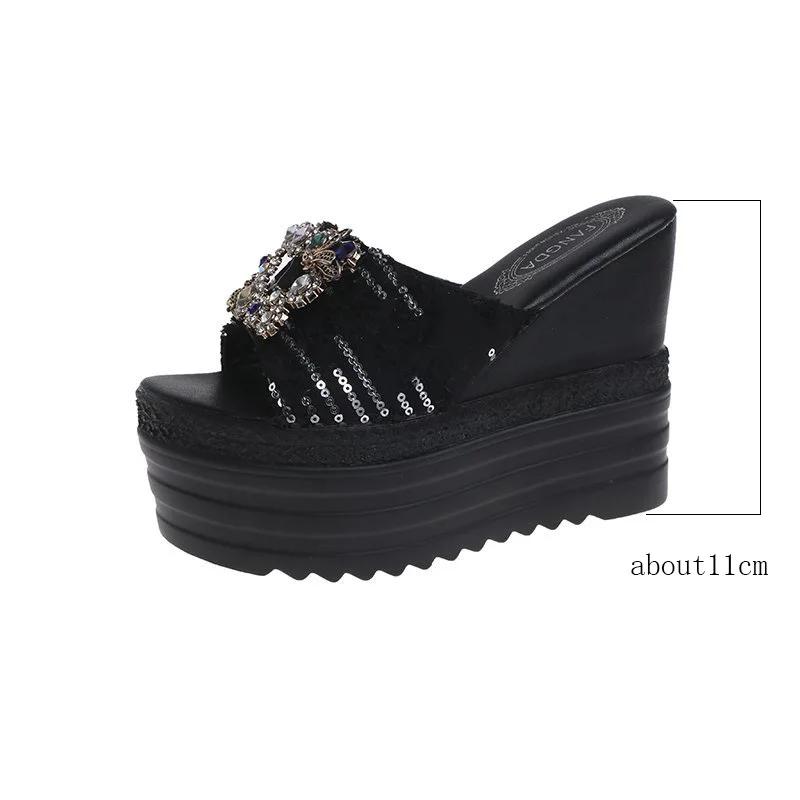 Maogu Beach Slides Sandals Woman Summer 2024 Women's Flip Flops Crystal Platform Wedge Slippers Women Ladies Shoes High Heels 39