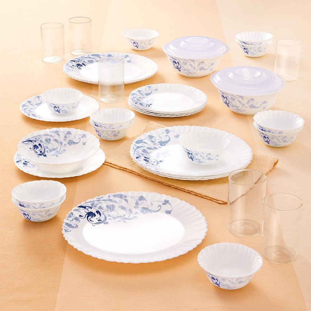 Dinner Set with 2 Glasses, 35 Pieces for Family of 6, Microwave & Dishwasher Safe Crockery Set for Dining M белый