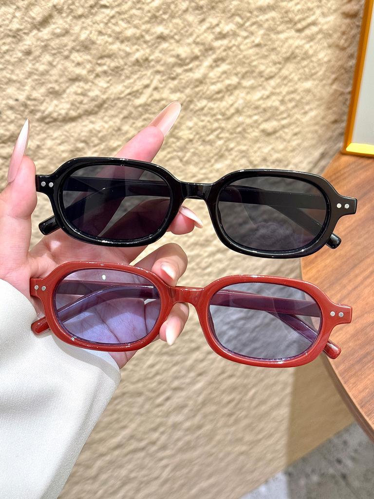 2Pcs Retro Style Square Frame Sunglasses Set, Small Rivet Embellishments, Comfortable for Commuting and Going Out