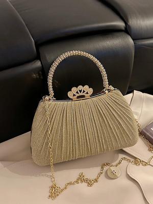 Golden Glitter Pleated Chain Evening Clutch - Elegant 2025 Women's Fashionable Shoulder Bag