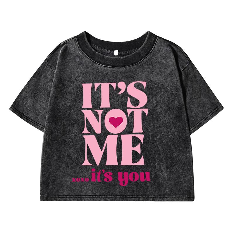 

It S Not Meprinting Women Washed Short Clothing Breathable Summer T-Shirt Street Tops Midriff-Baring O-Neck Short Sleeve XL