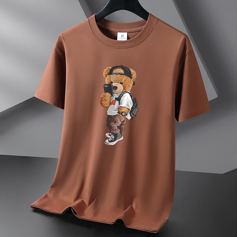Selfie Bear 10 barev Pure Cotton Tričko Pánské tričko s kulatým výstřihem Krátký rukáv Volný Tričko Velká velikost S-6XL