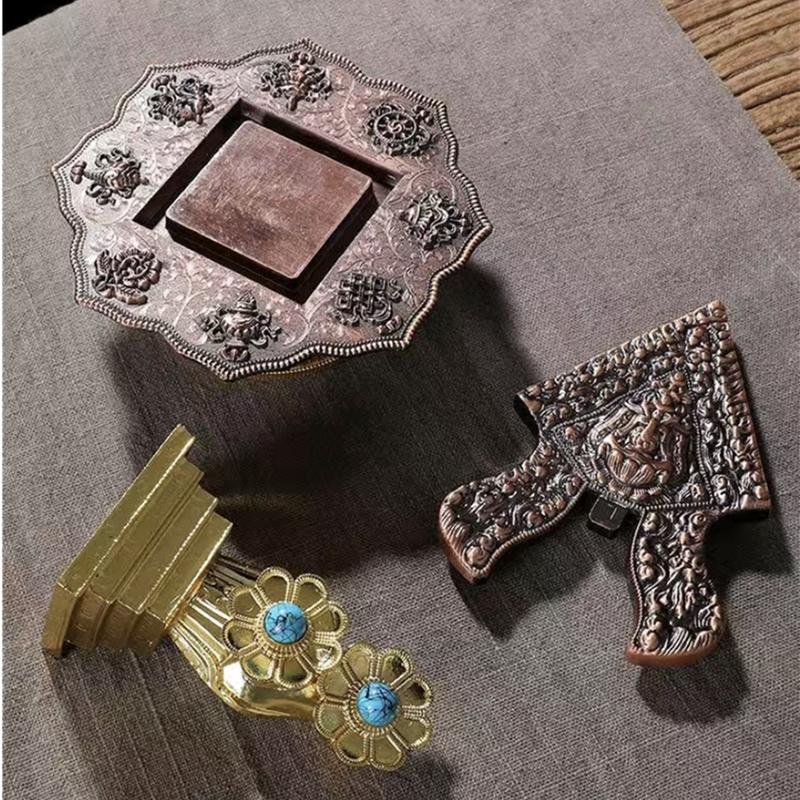 Gold Tibetan Engraved Toma Flower Tantric Alloy Handicraft Auspicious Exquisite Buddhism Home Gift Collection Desktop Decorative