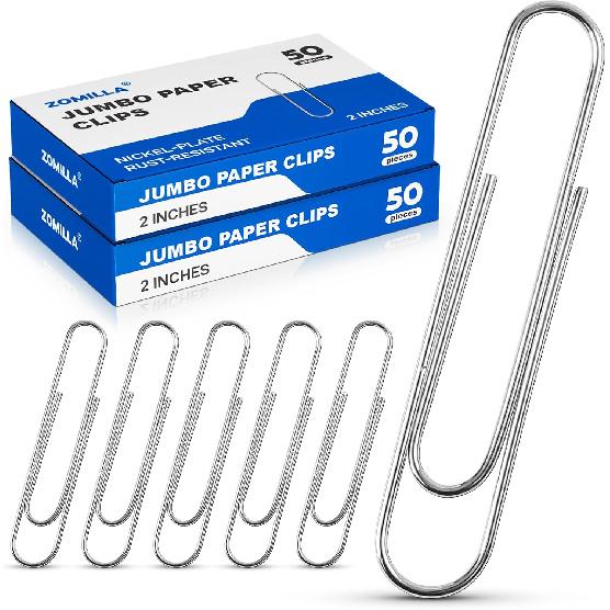 Paper Clips Large, 100pcs 2 Inches Jumbo Paper Clips Silver, Smooth Recyclable Big Paperclips for Office Home School, Stainless Steel Rustproof &
