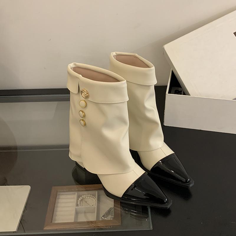 Mi Ting 2025 Autumn Fashion Versatile Coarse Heel Knight Boots Elegant Xiaoxiangfeng Color Matching Short Boots Sleeve Pants Pants Boots Women