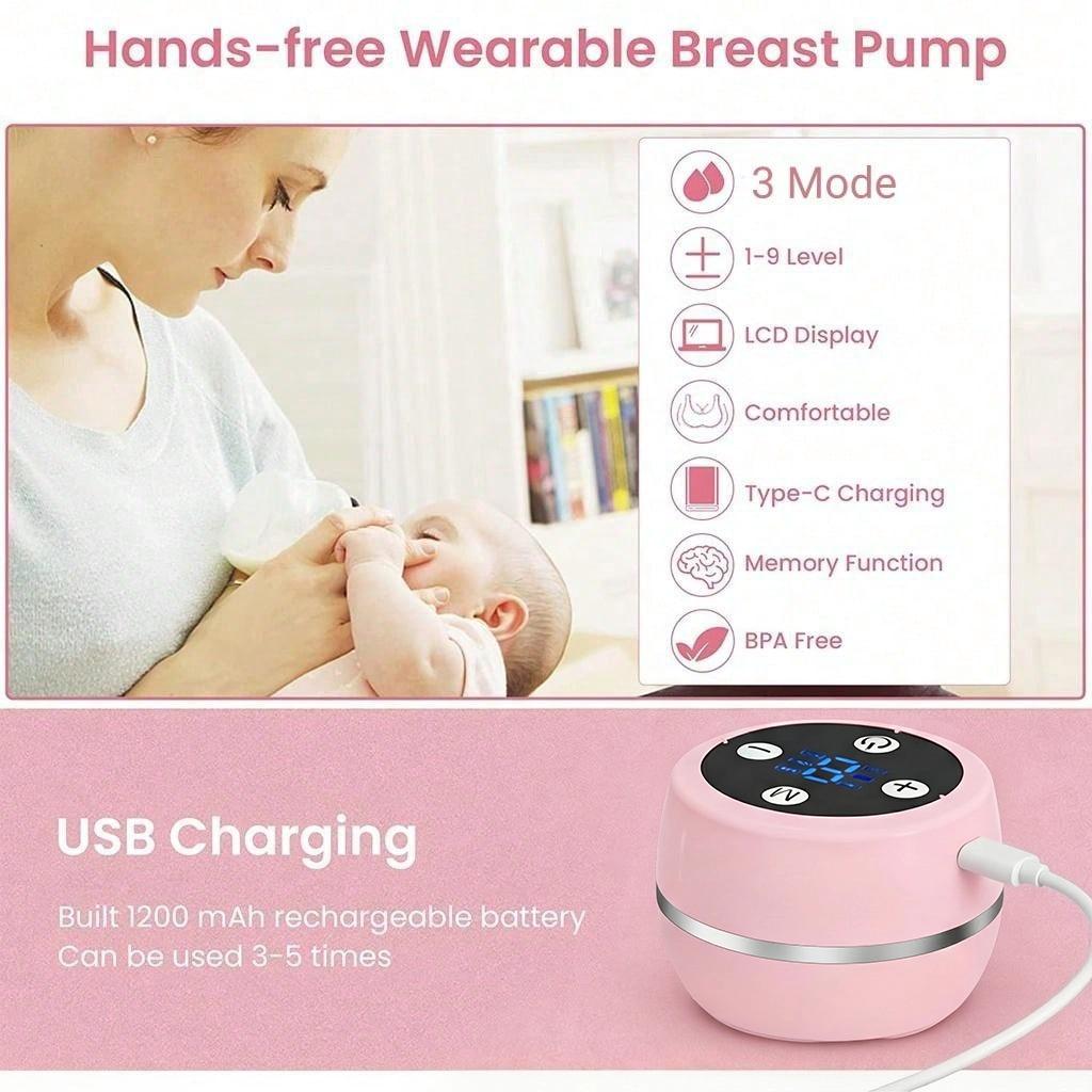 Wearable Electric Breast Pump Hands Free 3 Modes 9 Levels Bpa Free Led Display Portable Milk Collector