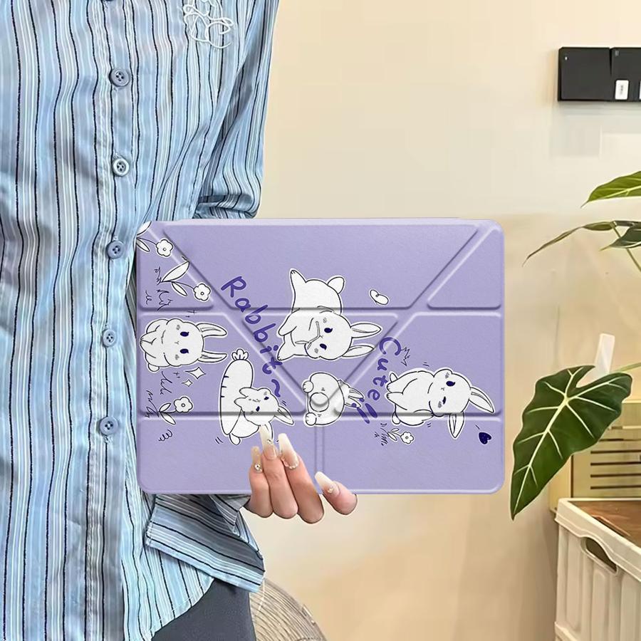 Purple And White Little Rabbit Tablet Case For iPad Mini 6 7 Air 4 5 M3 M2 1 2 M4 11inch Pro 2025 Pro 11th 10th 9th 8th 7th