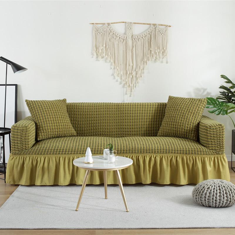 Non-Slip Dust-Proof Sofa Cover Full Covered Stretch Nordic Ruffled Skirt Solid All-InJUEusive Slipcover 70-120cm 5480₽