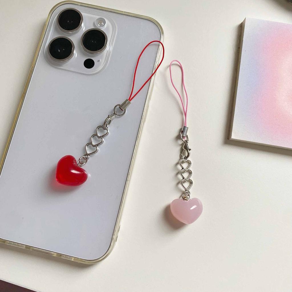 Love Heart Keyring Personalized Couple Keychain Handmade Cellphone Lanyard Unique Charm for Key and Earphone Cases