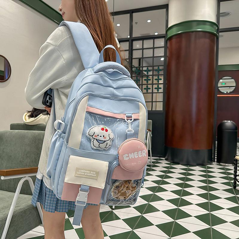 Color Fashion Blocked Letter Pattern Backpack With Compartment Transparent