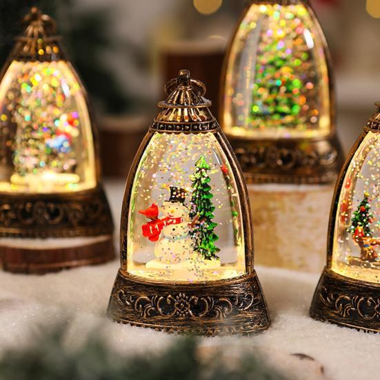 Christmas Snow Ball Lantern Bell Shape Swirling Glitter Christmas Lamp for Holiday Home Office Tabletop Decor