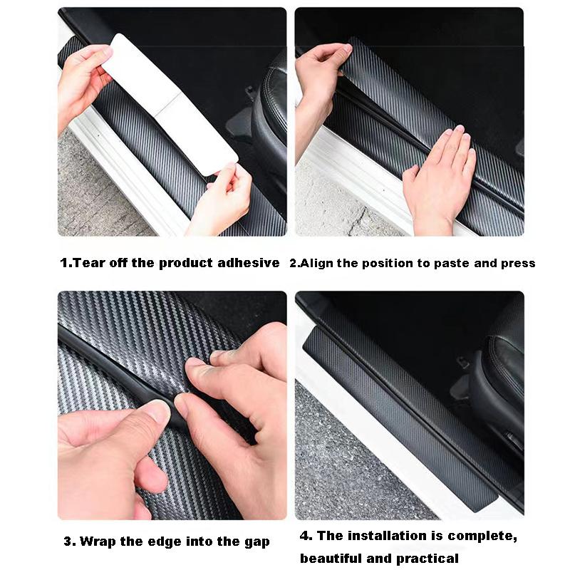 Carbon Fiber Car Sticker Protector Strip Auto Door Sill Waterproof Protect Film For Ford ST Fiesta Focus Edition Car KUGA Mondeo
