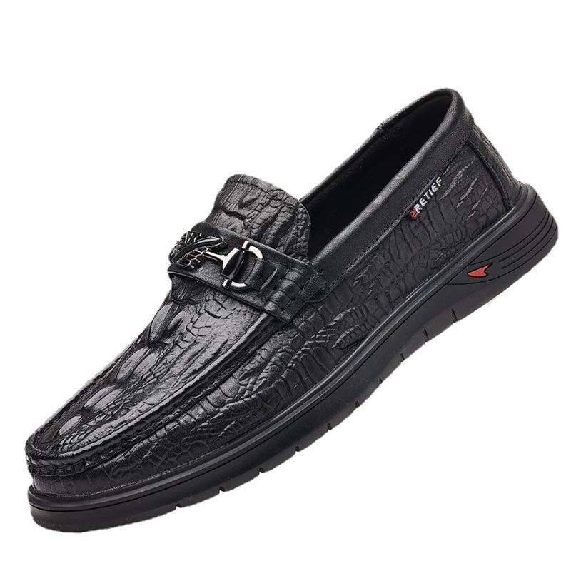 Douyin popular leather shoes men's spring and autumn new business breathable crocodile pattern Doudou shoes first layer cowhide men's leather shoes m