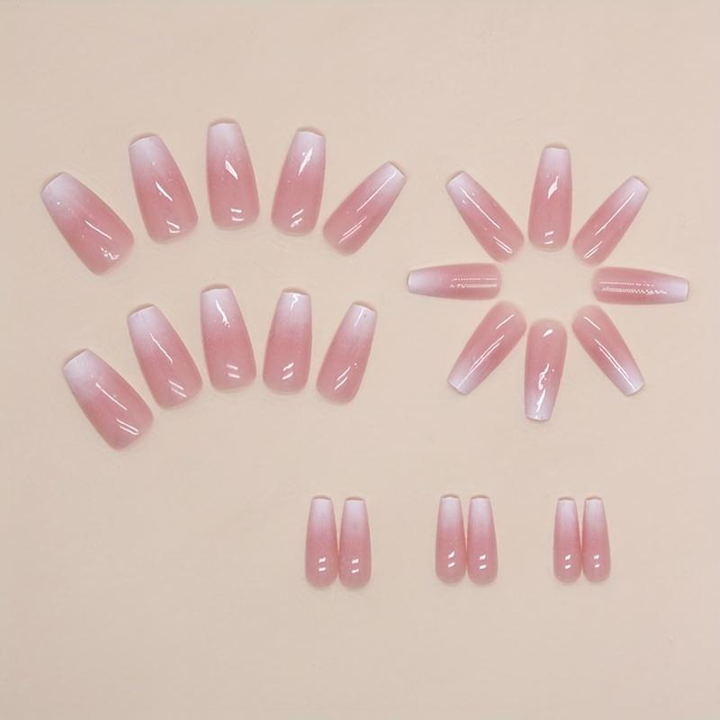 24pcs Elegant White Gradient Ballet-Style Long Nail Set with Jelly Glue & Nail File - Sophisticated Glossy Finish for Hands and Fingernails