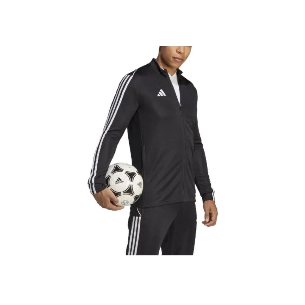 Adidas SS23 Solid Stripe Logo Print Stand Collar Long Sleeve Jacket Men Outerwear Black HS7231
